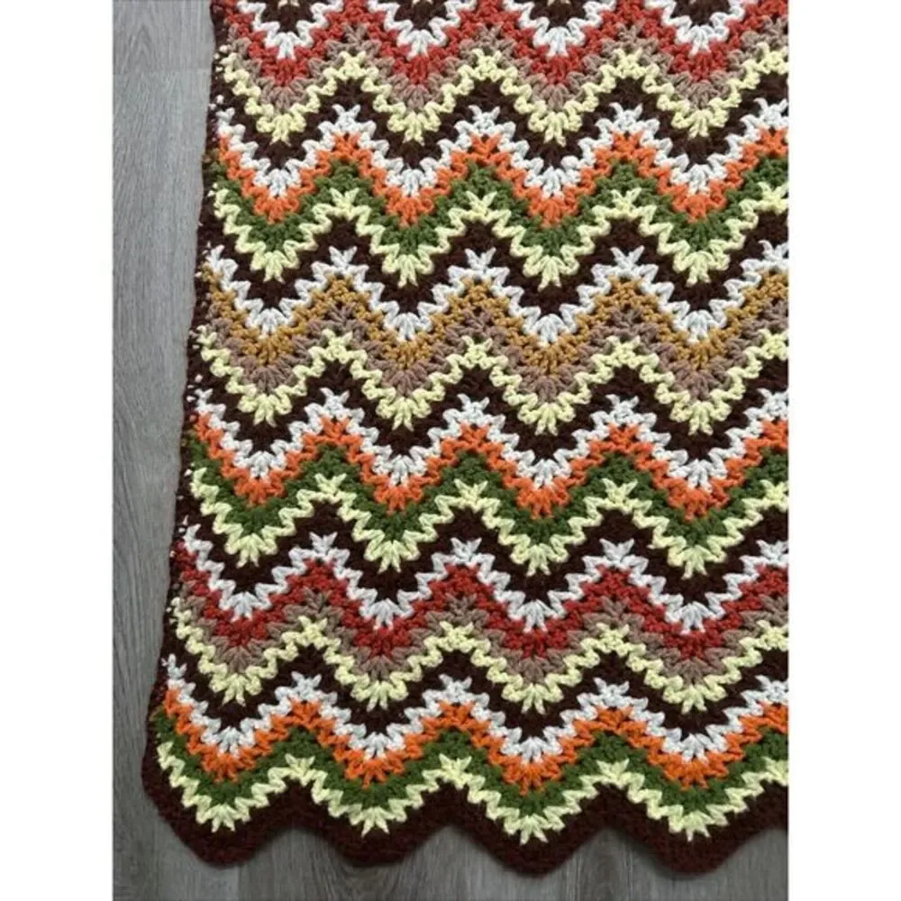Vintage Crochet‎ Chevron Zig Zag Pattern Throw Blanket Afghan 69